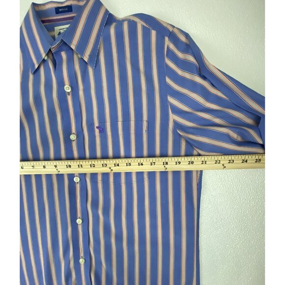 Vintage Abercrombie Mens Blue & Peach Muscle Fit Striped Button-Down Shirt Med - Picture 8 of 16